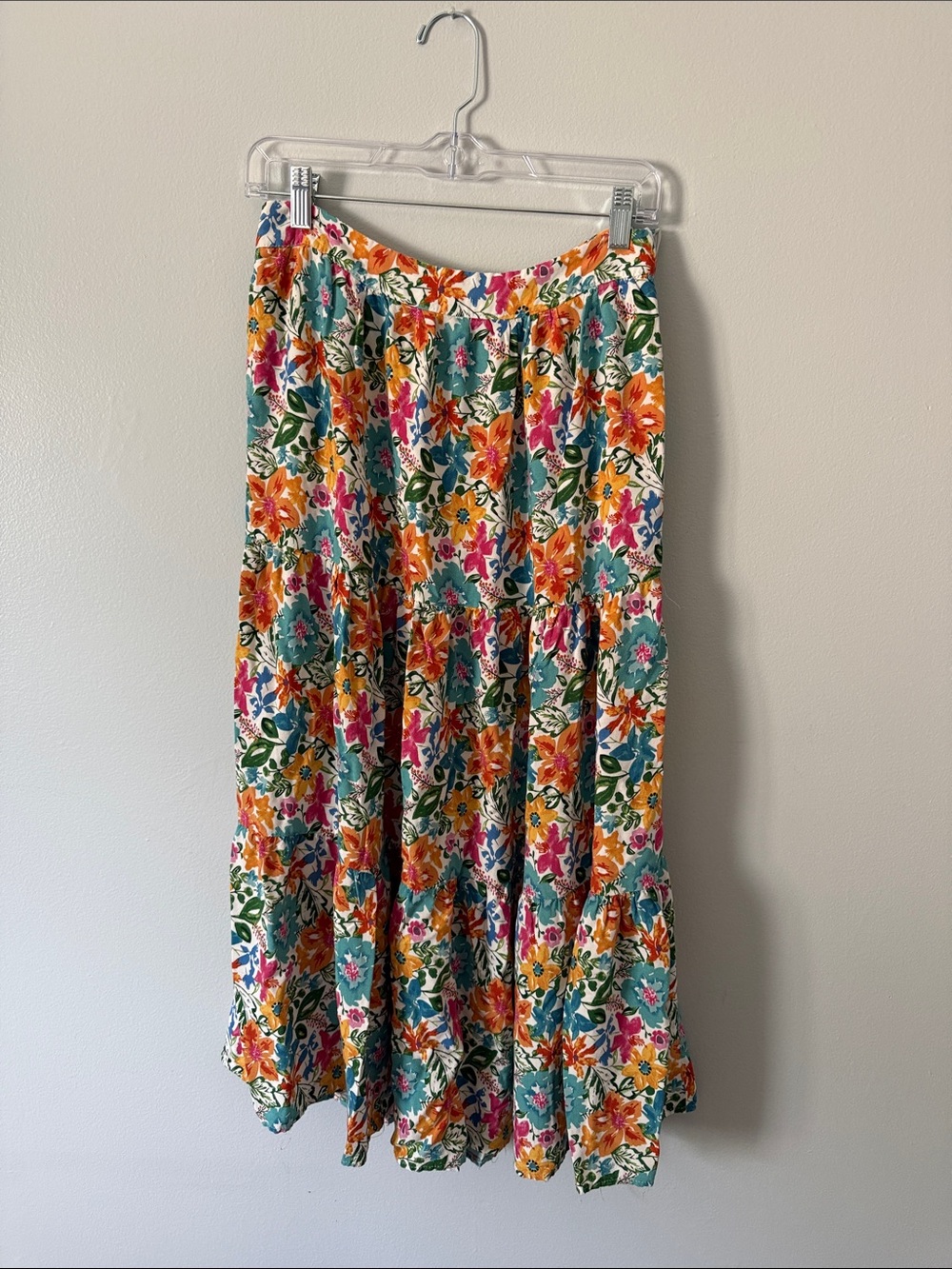 Cynthia Rowley Floral Tiered Maxi Skirt in Teal, Orange & Pink